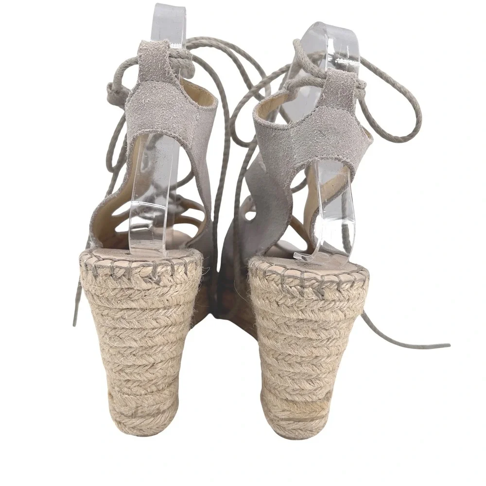 Fabiolas Gray Suede Lace‎ Up Wedge Espadrille Sandals  Size 37